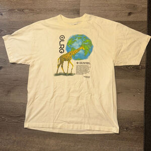 Y2K LRG Beige Green Giraffe Earth Short Sleeve Shirt Size XL
